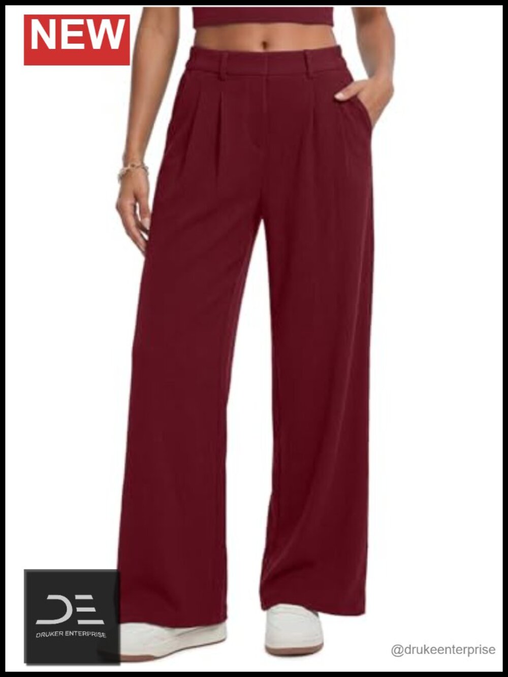 High Waisted Wide Leg Dress Pants with Pleats and Pockets